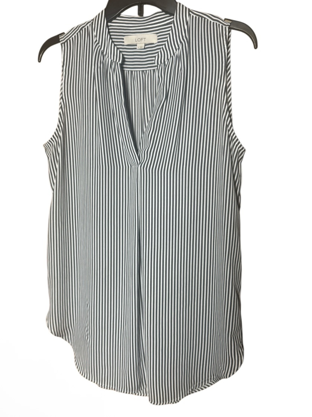LOFT Sleeveless V-Neck Striped Blouse Gray White - Size S